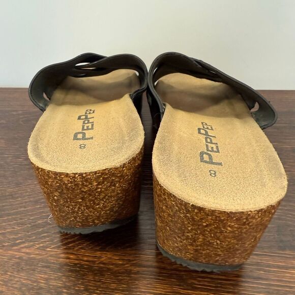 PepPep Womens black cork low wedge slide size 8 - Picture 4 of 8